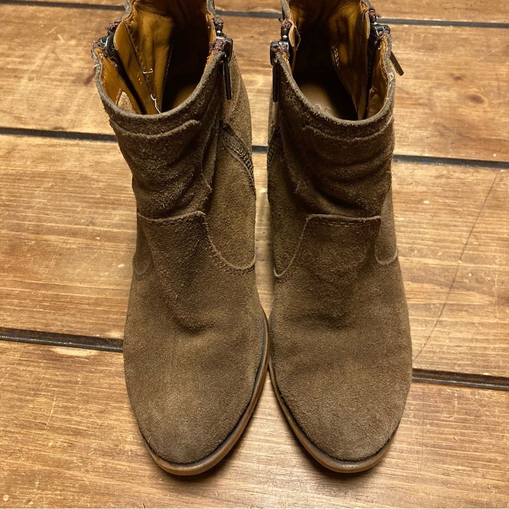 Lucky Brand Everalda Brown Suede Leather Boots Size 7 Ankle Booties High Heel - Picture 9 of 15